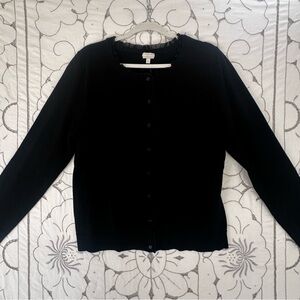 Talbots NWT Pure Merino Wool Black Ruffle Trim Cardigan women's XL